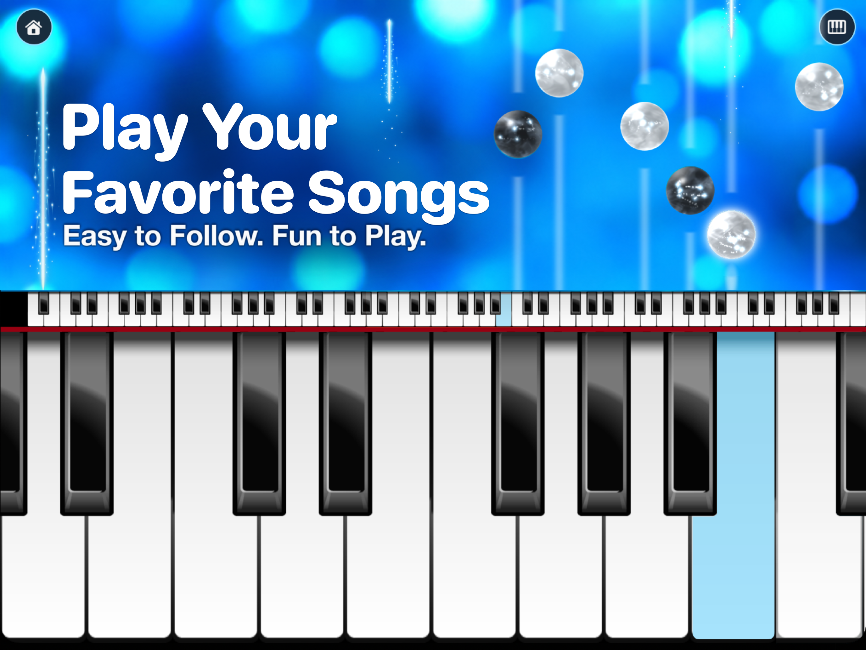 Piano with Songs: visual notes above a piano keyboard